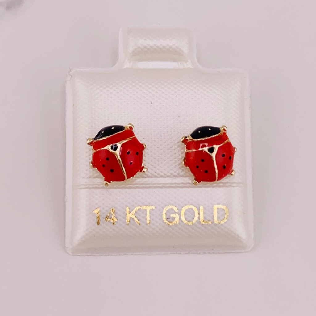 Real 14k Gold Ladybug Earrings Studs Screw Back